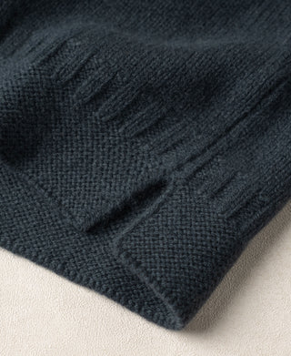 Mock Neck Pure Wool Guernsey Sweater - Dark Blue