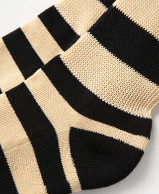 Retro Striped Cotton Socks - Black/Apricot