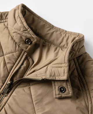 Reversible Diamond Quilted Stand-Collar Jacket - Khaki