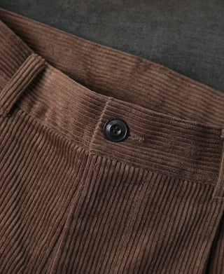 Straight-Leg Double-Pleated Cotton-Corduroy Trousers - Brown
