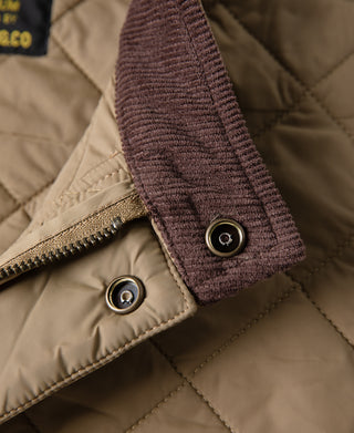 Corduroy Trimmed Diamond Quilted Field Vest – Khaki