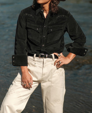 Bolero Embroidered Corduroy Western Shirt - Black