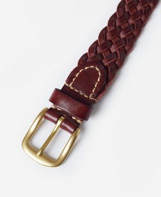 Braided Leather Belt - Burgundy