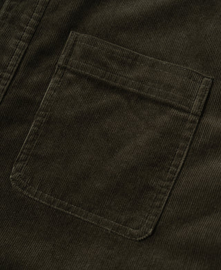 Green cotton corduroy shirt chest pocket with stitched edges