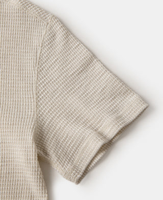 Honeycomb Waffle Knit Henley T-Shirt - Oatmeal