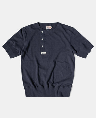 Side Closing Short Sleeve Henley T-Shirt - Navy