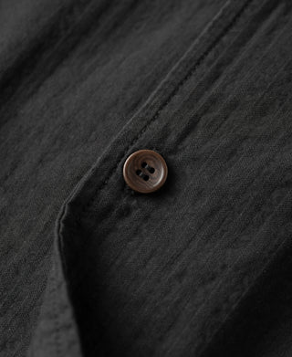 button detail of Italian Collar Salt-Shrunk Shirt - Black