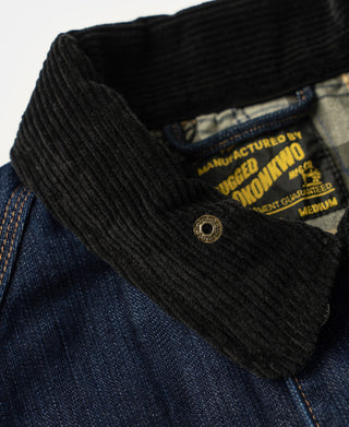 Black corduroy snap collar detail inside front