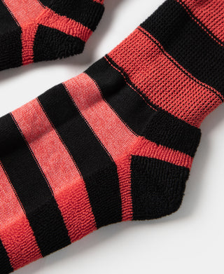Retro Striped Cotton Socks - Black/Red