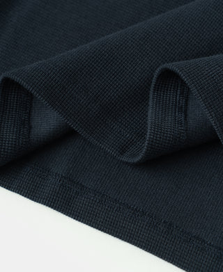 Cotton Blend Waffle Long Sleeve T-shirt - Navy
