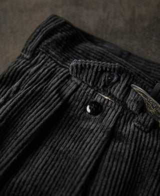1960s Double Pleated Corduroy Trousers - Black