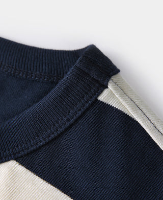 Heavyweight Cotton Wide Striped T-Shirt - Blue/Apricot