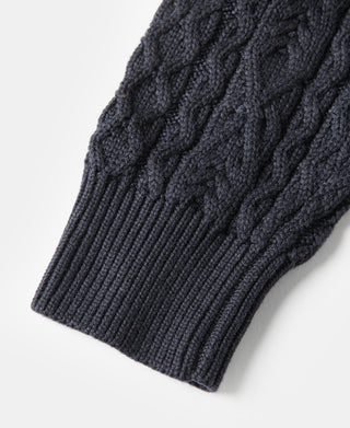 Aran Cable Knit Fisherman Sweater - Gray Blue