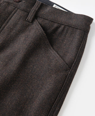 Wool Blend Herringbone Work Trousers - Brown