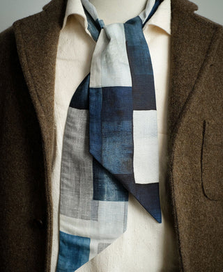 Vintage Printed Neck Scarf - Blue/White