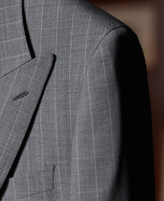 1940s Gray Striped Wool Single-Breasted Suit Jacket