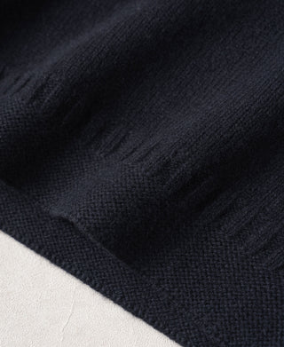Mock Neck Pure Wool Guernsey Sweater - Navy