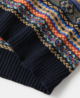 Fair Isle Wool Blend Knit Vest - Navy