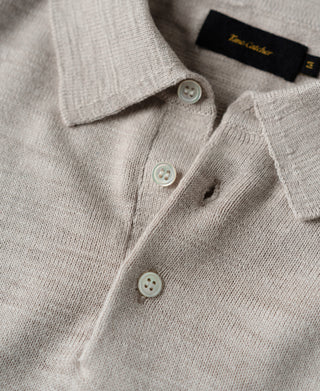 Slub Cotton Long Sleeve Knit Polo - Oatmeal