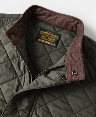 Corduroy Trimmed Diamond Quilted Field Vest – Olive