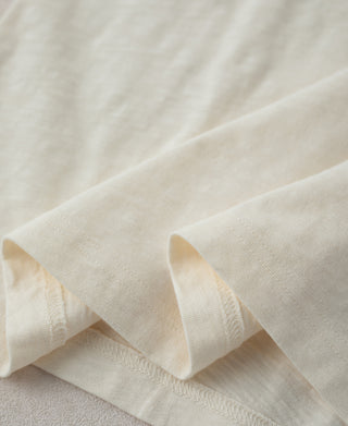 hem detail of Vintage Slub Cotton Cap Sleeve T-Shirt - Apricot