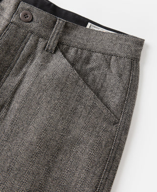 Wool Blend Herringbone Work Trousers - Light Brown