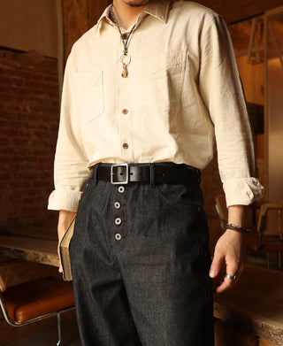 Steel-Buckle Wide Leather Belt