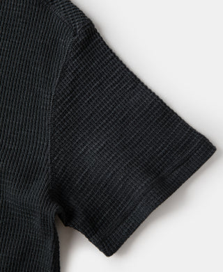 Honeycomb Waffle Knit Henley T-Shirt - Vintage Black