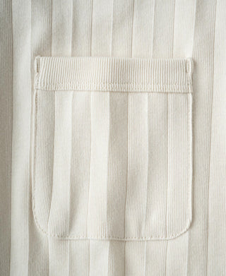 Oatmeal white ribbed cotton T-shirt with stitched chest pocket