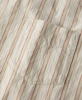 컬러 스트라이프 밴드 칼라 셔츠 - 살구색 