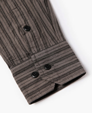 1930er 6 oz garngefärbtes Dobby Taupe Braun gestreiftes Arbeitshemd