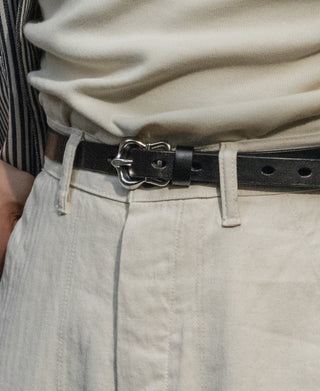 Silver Plated Brass Buckle Cowhide Belt - Black