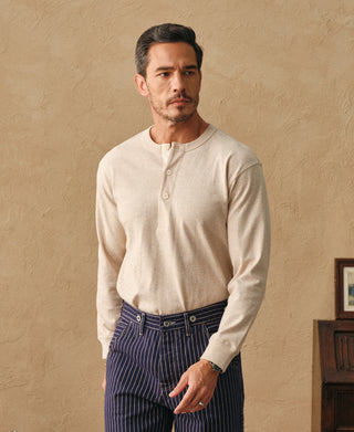 1930s 10.5 oz Cotton Loopwheel Tubular Henley Shirt - Oatmeal