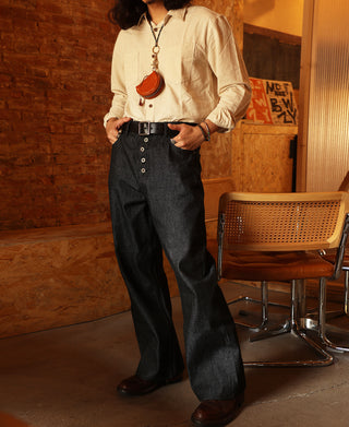 Steel-Buckle Wide Leather Belt