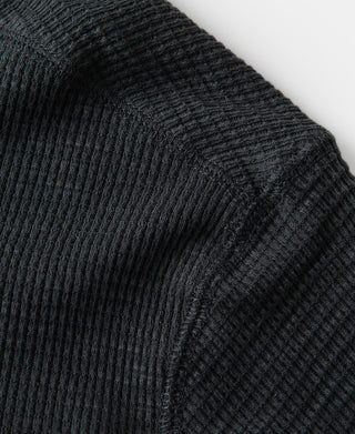 Honeycomb Waffle Knit Henley Long Sleeve T-Shirt - Vintage Black