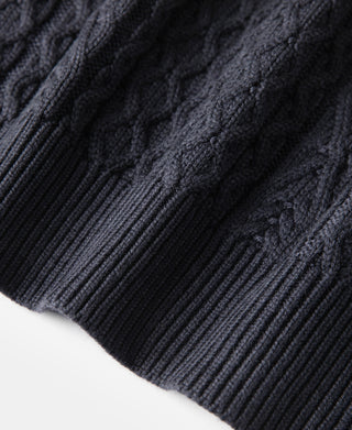 Aran Cable Knit Fisherman Sweater - Gray Blue