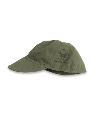 Olive A-3 flight cap with Army Air Force emblem and short curved brim