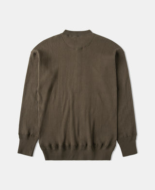 Ribbed Long Sleeve Henley T-Shirt - Olive Brown