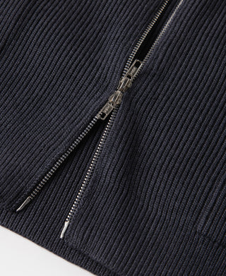 Ribbed Knit Two-End Zip Wool Blend Cardigan