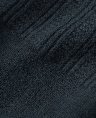 Mock Neck Pure Wool Guernsey Sweater - Dark Blue