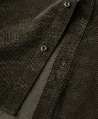 Green cotton corduroy shirt with button front and collar detail