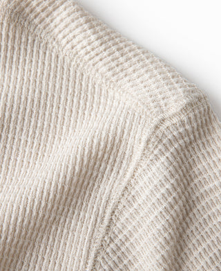 Honeycomb Waffle Knit Henley Long Sleeve T-Shirt - Oatmeal