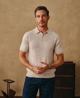 Lightweight Slub Cotton Knit Polo - Oatmeal