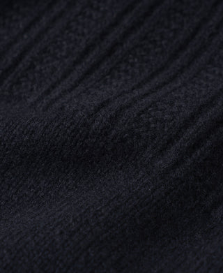 Mock Neck Pure Wool Guernsey Sweater - Navy