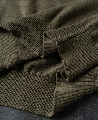 Slub Cotton Long Sleeve Knit Polo - Olive