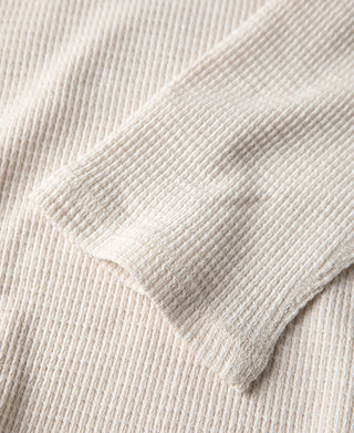 Honeycomb Waffle Knit Henley Long Sleeve T-Shirt - Oatmeal