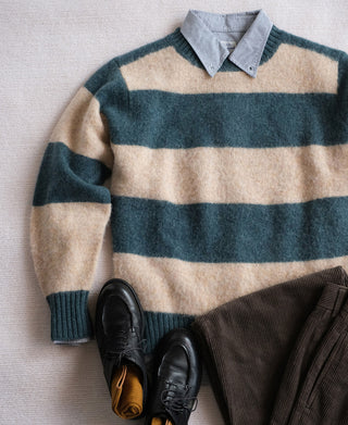 Brushed Wool Striped Sweater -  Blue/Apricot