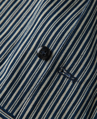 Striped cossack jacket chest button and small pocket flap detail