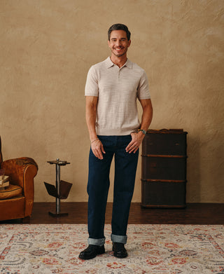 Lightweight Slub Cotton Knit Polo - Oatmeal