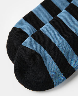 Retro Striped Cotton Socks - Black/Blue
